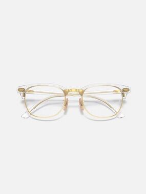 RayBan Clubmaster RB5154 Polished Transparent Acetate Gold Rim Eyeglasses 51-21